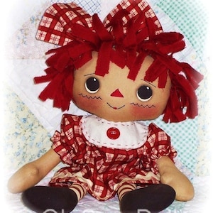 Cloth Doll PATTERN, PDF pattern, Primitive Rag Doll Pattern, Sewing Pattern, Raggedy Ann Annie Pattern, Instant Download, Digital Download