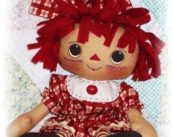 Cloth Doll PATTERN, PDF pattern, Primitive Rag Doll Pattern, Sewing Pattern, Raggedy Ann Annie Pattern, Instant Download, Digital Download