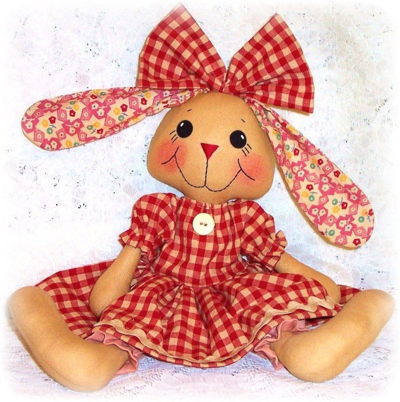 Bunny Rabbit PATTERN, PDF pattern, Softie, Animal, Rag Doll Sewing Pattern, primitive bunny rabbit doll pattern, instant digtital download image 2
