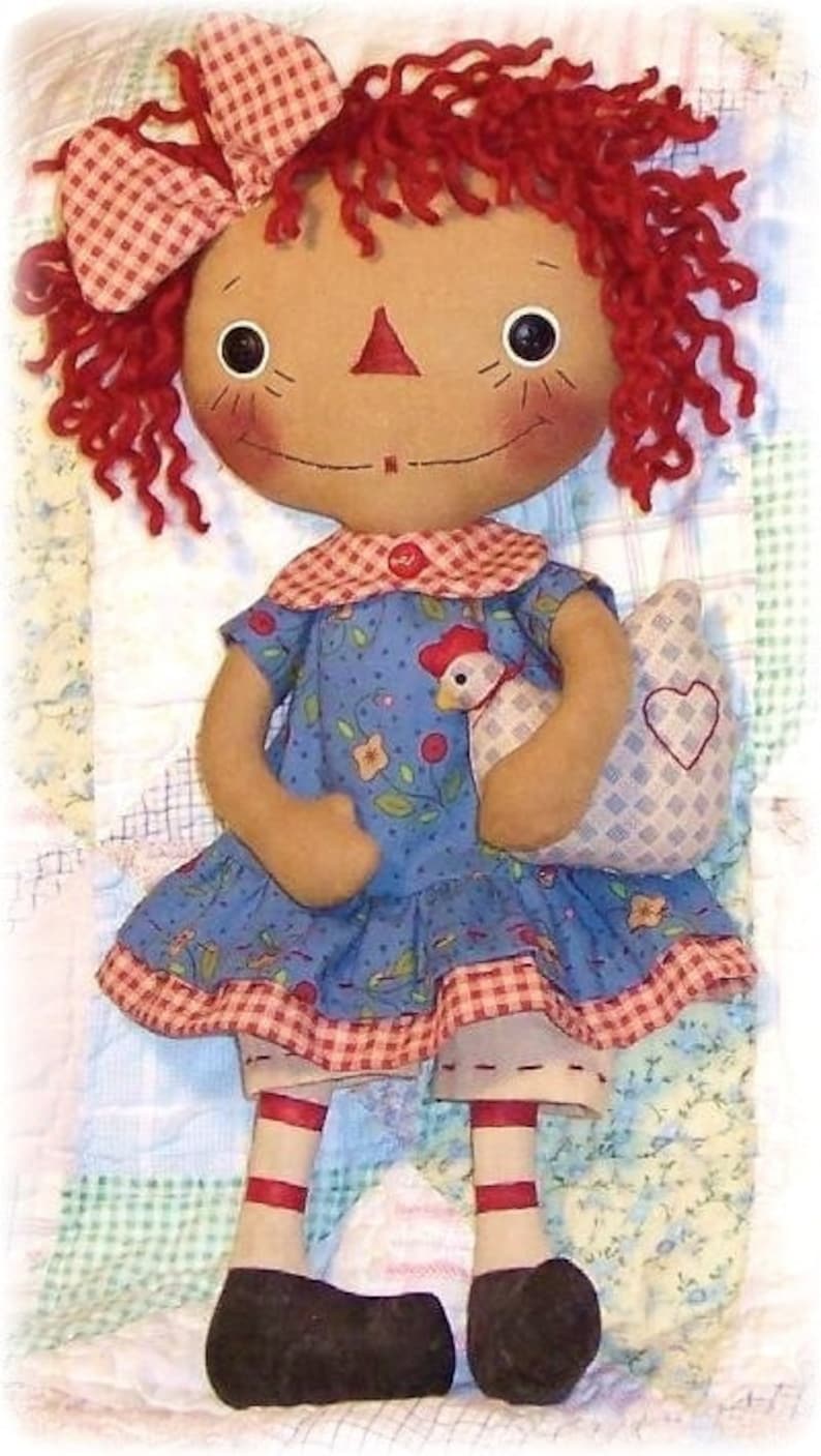 primitive doll pattern, Rag Doll sewing Pattern, PDF Pattern, cloth doll pattern, raggedy Ann, primitive Annie, country doll, chicken image 3