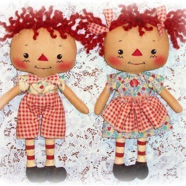 Cloth Doll Pattern, Boy or Girl, PDF Sewing Pattern, Rag Doll Pattern, Raggedy Ann Andy, Primitive doll pattern, annie doll, Toy, Softie