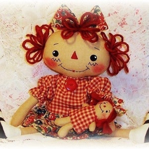 Cloth doll sewing Pattern, PDF pattern, Rag Doll Pattern, raggedy Ann pattern, Annie pattern, primitive doll pattern