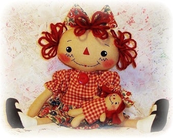 Cloth doll sewing Pattern, PDF pattern, Rag Doll Pattern, raggedy Ann pattern, Annie pattern, primitive doll pattern