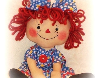 Cloth Doll sewing Pattern, PDF pattern, Rag Doll Pattern, raggedy Ann, primitive doll pattern, Annie pattern