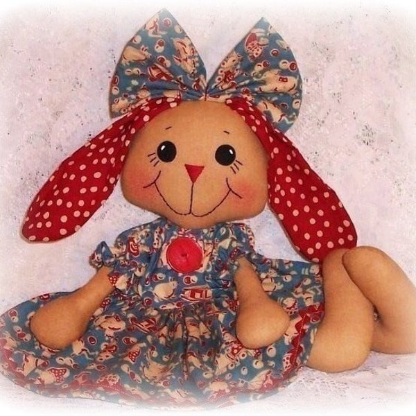 Bunny Rabbit PATTERN, PDF pattern, Softie, Animal, Rag Doll Sewing Pattern, primitive bunny rabbit doll pattern, instant digtital download