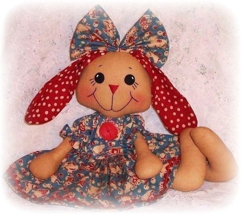 Bunny Rabbit PATTERN, PDF pattern, Softie, Animal, Rag Doll Sewing Pattern, primitive bunny rabbit doll pattern, instant digtital download image 1