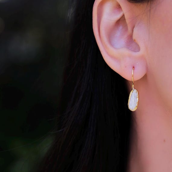 Baroque Pearl Drop Earrings, 22K Gold Plated Sterling Silver Hooks, Minimalist Bridal Jewelry