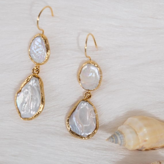 Bridal Pearl Drop Earrings, Baroque Freshwater Pearl Earrings, Gold Plated Wedding Earrings, Bridesmaid Jewelry, Gift for Her