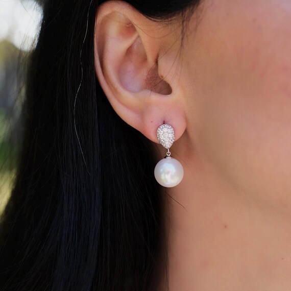 Pearl & Diamond Earrings Handmade 22K Gold Plated Elegant Bridal Jewelry, Luxury Wedding Earrings