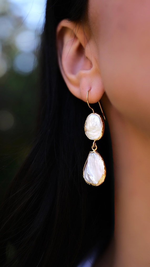 Dangle Pearl Drop Earrings,Natural Freshwater Baroque Pearl Earrings, Gift Earrings, Statement Earrings, Bridal Jewelry, Bridesmaid Earrings