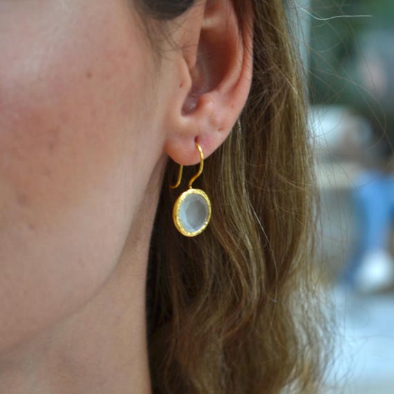 Moonstone Dangle Earrings, Gold Plated Drop Design, Natural Gemstone Jewelry Gift for Her