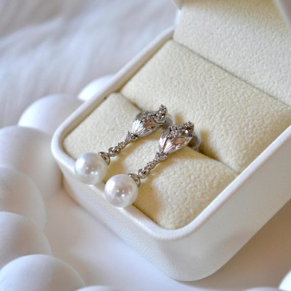 Pearl Drop Earrings, Silver Tone Handmade Bridal Jewelry, Classic Wedding Gift for Her