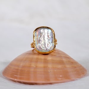 Barock Perle Statement Ring Gold verstellbarer Ring, einzigartiger Perlenring, eleganter minimaler Ring, Brautgeschenk für sie