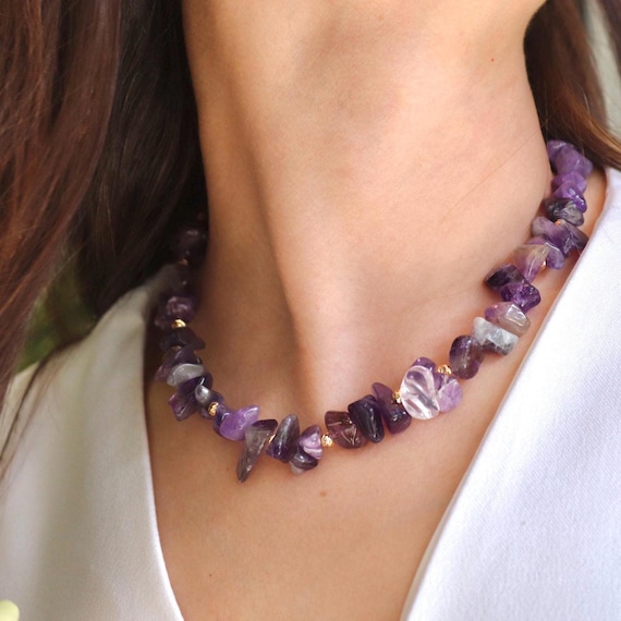 Amethyst Necklace,February Birthstone,Birthstone Jewelry, Amethyst Crystal Necklace,Boho Chic Gift for Her,Healing Energy Jewelry,