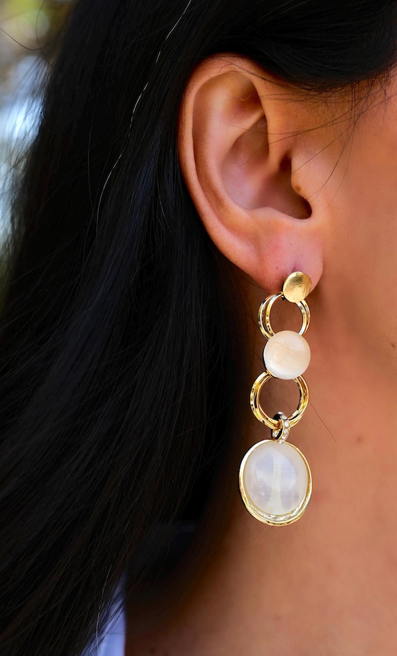 Dainty Bridal Jewelry Gift for Her,Gold Cat Eye Drop Earrings,Statement Geometric Earrings,Gift for Women, Fine Jewelry