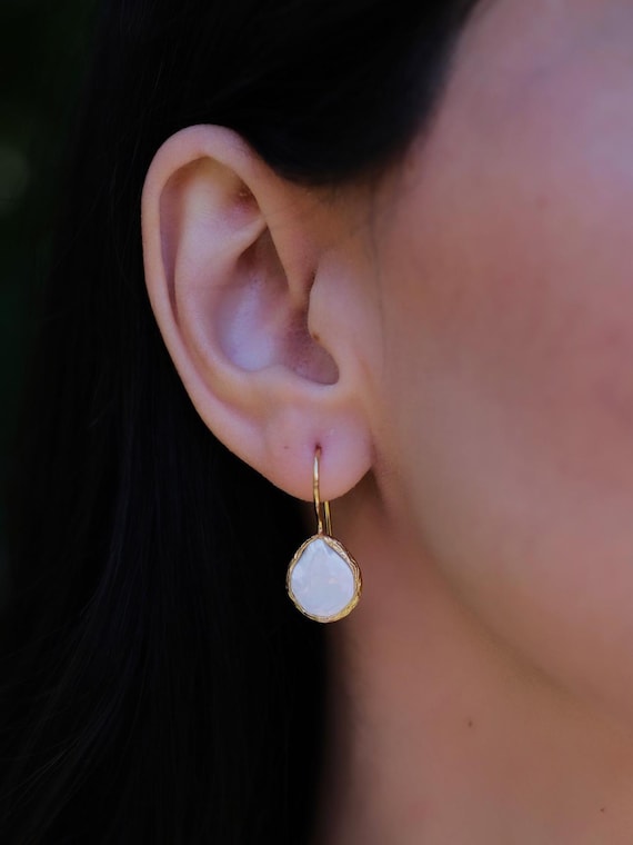 Coin Pearl Drop Earrings , Baroque Freshwater Pearls, Gold Plated Handmade Jewelry, Bridal or Everyday Elegance, Classic Gift for Her