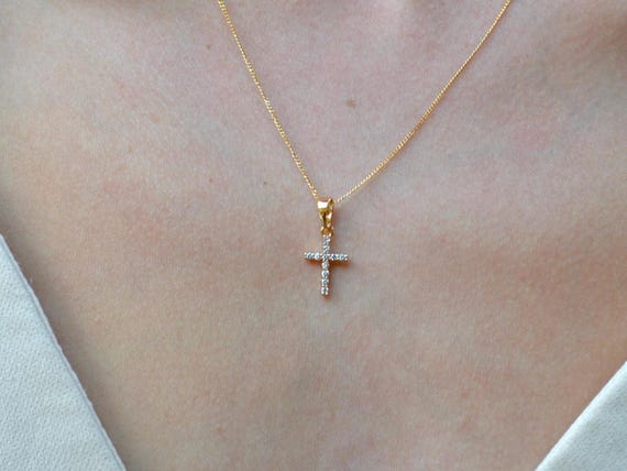 Dainty Gold Cross Necklace, 22K Gold Plated Faith Pendant, Minimalist Religious Jewelry Gift