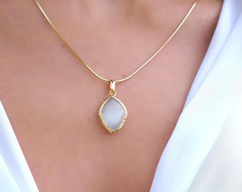 Moonstone Necklace, June Birthstone Pendant, Minimalist Gold Moonstone Necklace, Dainty Gemstone Jewelry Gift for Her