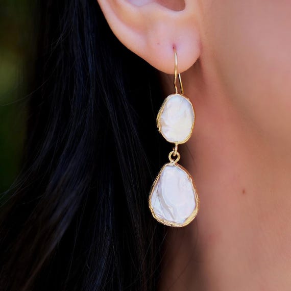 Baroque Pearl Dangle Earrings, Statement Pearl Drop Earrings, Long Freshwater Pearl Earrings, Gold Pearl Earrings, Gift for Her