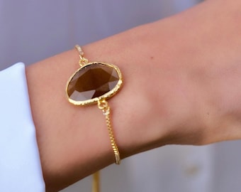 Tigers Eye Bracelet Gold, Natural Tiger Eye Gemstone Bracelet, Minimalist Gold Bracelet, Dainty Stone Bracelet, Boho Jewelry Gift for Her