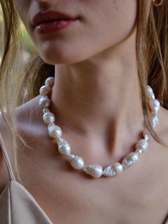 Chunky Baroque Freshwater Pearl Choker Necklace, Handmade Bridal Statement Jewelry