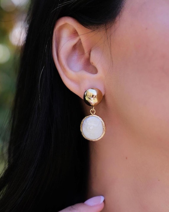Baroque Pearl Drop Earrings, Gold Plated Handmade Pearl Jewelry, Natural Freshwater Pearl Bridal Earrings Gift for Her