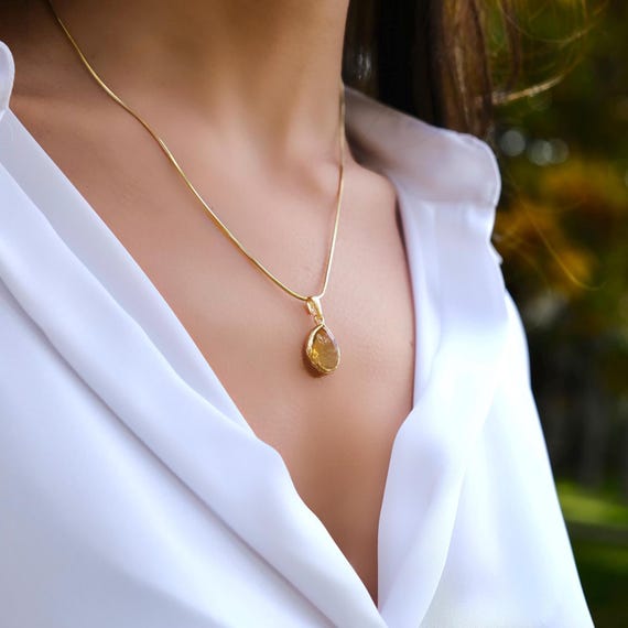 Citrine Pendant Necklace, Yellow Gemstone Necklace, Dainty Gold Necklace, November Birthstone Jewelry