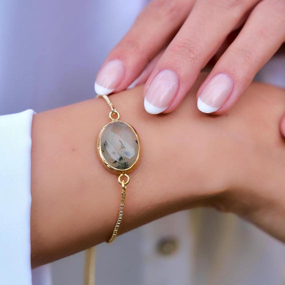 Labradorite Bracelet: Handmade 22K Gold Plated Gemstone Jewelry, Healing Crystal Gold Chain