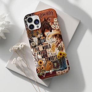 Western Cowgirl Tough Phone Case, Country Aesthetic Collage, Rustic Cowgirl Cowboy Aesthetic Rodeo Horse Phone Case, iphone, Samsung, Pixel