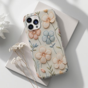3D Floral Faux Embroidery Phone Case: iPhone, Galaxy - Spring Design