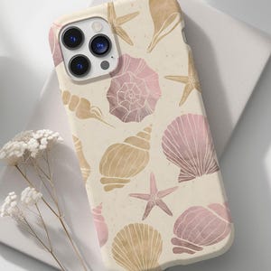 Summer Soft Coastal Seashell Phone Case, Aesthetic Beach Phone Case Collage, iphone 16 15 14 13 12 11 Pro Max, Galaxy S23 24 25 26 Ultra