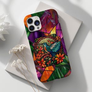 Stained Glass Phone Case Hummingbird, Aesthetic Artistic Phone Case, Samsung S, iphone14 15 16 Pro Max, Pixel, Perfect Gift For Bird Lovers