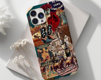 Cowgirl Western Collage Phone Case Vintage Rodeo Boots Horse Country iPhone Samsung Cover Gift
