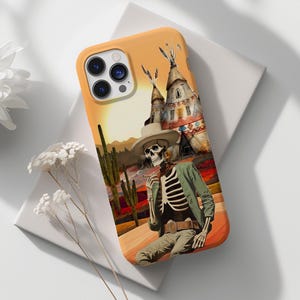 Western Cowboy Skeleton Tough Phone Case, Aesthetic Rodeo Collage iphone Case, Country Longhorn, Rustic, Preppy, Uniqe Trendy Case Gift Idea