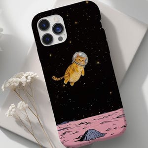 Astronaut Cat iPhone Case, Cute Space Cat Phone Case, Funny Galaxy Cat Aesthetic Cover