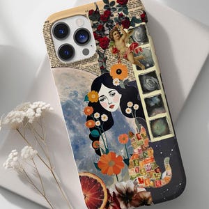 Cute Collage Cottagecore Phone Case, Vintage Moon Galaxy Scrapbook Phone Case,  Aesthetic Art Phone Cover Protect, iphone 14 15 16 Pro Max
