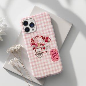 コケット ヴィンテージ キャンディ カート チェック柄デザイン バレンタインデー 携帯ケース、タフケース、iPhone 16 15 14 13 Pro Max Pixel 8 用保護カバー