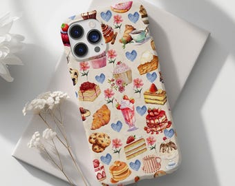 Cooking Lovers Dessert Collage Phone Case, Coquette Preppy Aesthetic, Croissant, Pancake, Food, iphone 16 15 14 13 12 11 Pro Max XR,Galaxy S