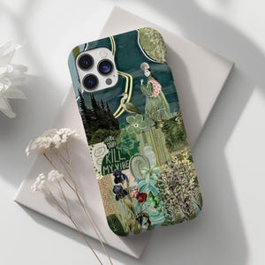 Green Nature Road Aesthetic Collage Tough Phone Cover, Motto Themed Protective Shell, iphone 16 15 14 13 12,Samsung, Pixel,Vintage Aesthetic
