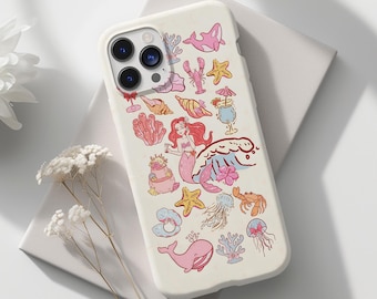 Mermaid Seashell Ocean Collage Pink Cartoon Phone Case | Summer Beach Underwater Design Cover