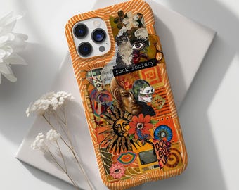 Y2K Psychedelic Collage Phone Case, Retro Indie Aesthetic Phone Case