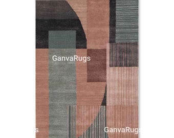 Hand Tufted Wool Rug: Modern Geometric Plush Area Carpet