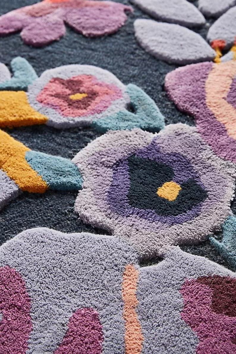 Hand Tufted Wool Rug 5X8, Colorful Floral Rug, Modern Boho Area Rug ...