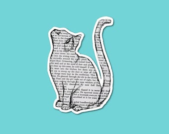 Cat Reading Book Sticker, Waterproof Vinyl Decal