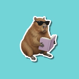 Capybara Reading Book Sticker | Funny Capybara Meme Sticker For Kindle, Laptop, Water Bottle