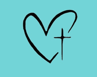 Black Heart And Cross Mirror Sticker | Christian Rearview Mirror Decal