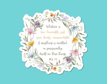 Philippians 4:8 Christian Vinyl Sticker, Christian Gift For Birthday, Friend, Coworker, Mom, Her, Bible Decals For Laptop, Journal, Notebook