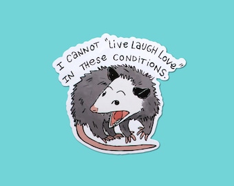I Cannot Live Laugh Love In These Conditions Sticker, Funny Opossum Decal, Stickers For Laptop And Water Bottle, Humor Stickers, Funny Gifts