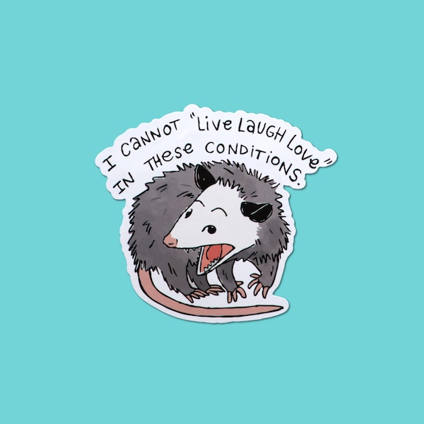 I Cannot Live Laugh Love In These Conditions Sticker, Funny Opossum Decal, Stickers For Laptop And Water Bottle, Humor Stickers, Funny Gifts