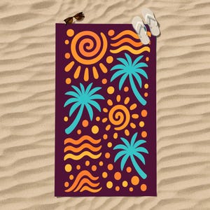 Tropical Towel, Palm Tree Towel,  Summer Towel, Vacation Towel, Ocean Vibes, Exotic Towel, Beach Vibes, Surf Style Towel, Bright Beach Art